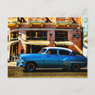 Blue Classic Car Postcard