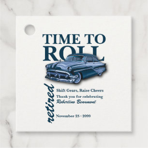 Blue Classic Car Time to Roll Retirement Party Favor Tags