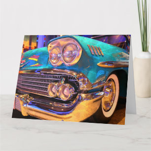 BLUE CLASSIC CAR VINTAGE BIRTHDAY GREETING CARD