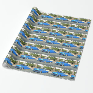 Blue classic car wrapping paper
