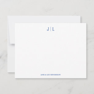 Blue Classic Custom Monogram Couple Wedding Note Card