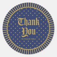Blue Classic Decorative Geometric Thank You Classic Round Sticker