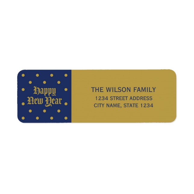 Blue Classic Decorative Happy New Year Address Label (Front)