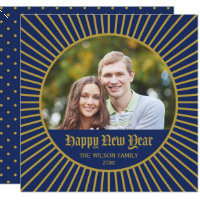 Blue Classic Decorative Happy New Year Photo Card
