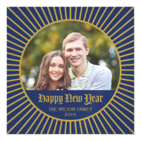 Blue Classic Decorative Happy New Year Photo Magnetic Card