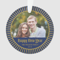 Blue Classic Decorative Happy New Year Photo Ornament