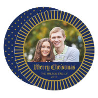 Blue Classic Decorative Merry Christmas Photo Card