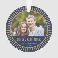Blue Classic Decorative Merry Christmas Photo Ornament