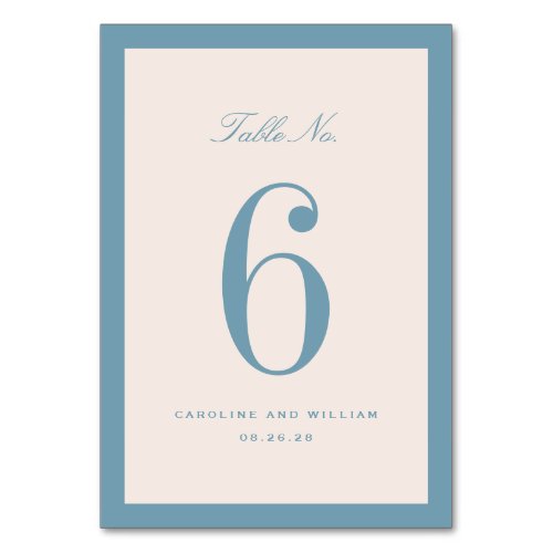 Blue Classic Elegance Wedding Table Number
