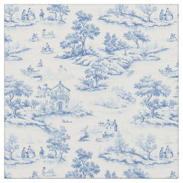 Blue Classic French Toile de Jouy Designer  Fabric