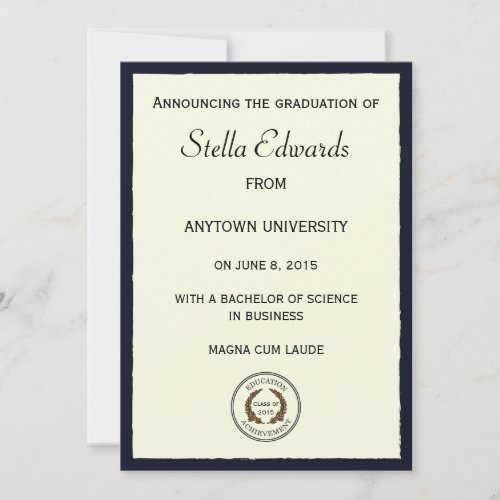 Blue Classic Graduation Announcement