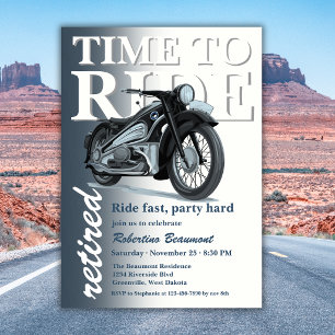 Blue Classic Motorbike Ride Fast Retirement Party Invitation