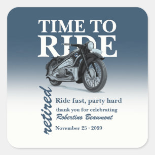 Blue Classic Motorbike Ride Fast Retirement Party Square Sticker