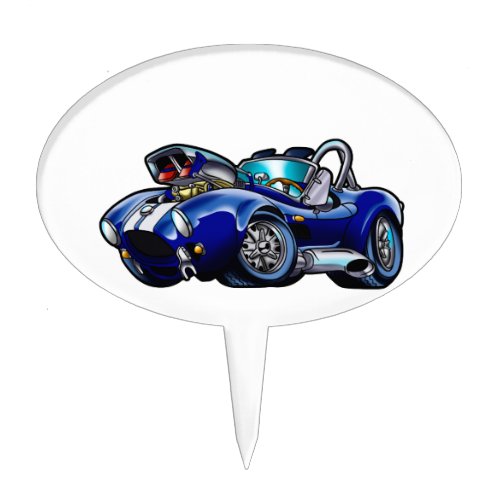 Blue classic muscle car Choose background color Cake Topper