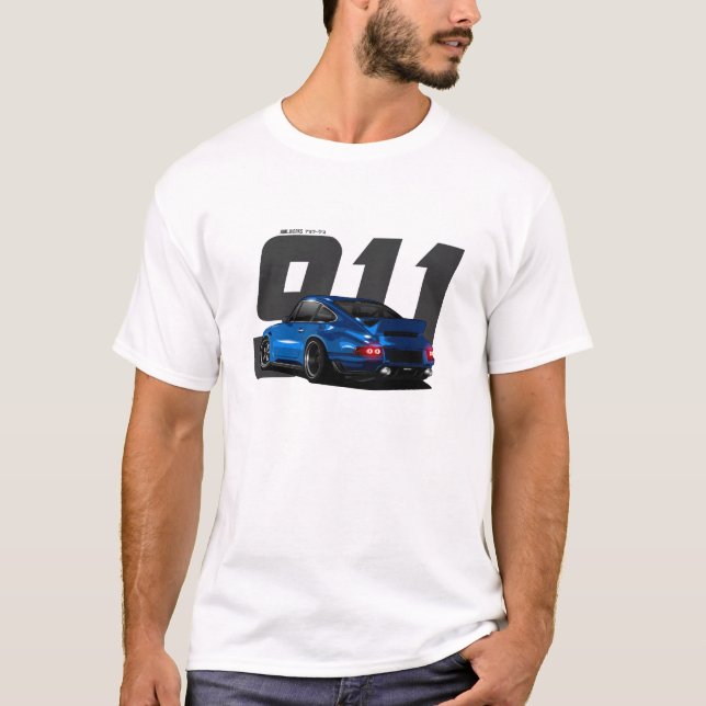 Blue Classic Retro German Sports Car Singer 911 T-Shirt (Front)