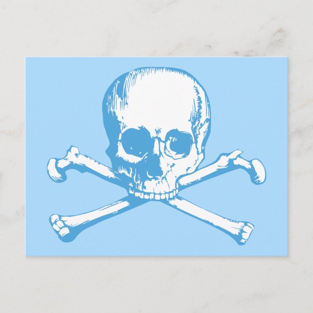 Blue Classic Skull and Crossbones Postcard (Front)