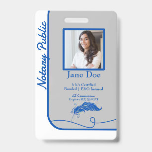 Blue Classic Style Notary Public ID Badge QR Code