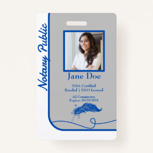 Blue Classic Style Notary Public ID Badge QR Code