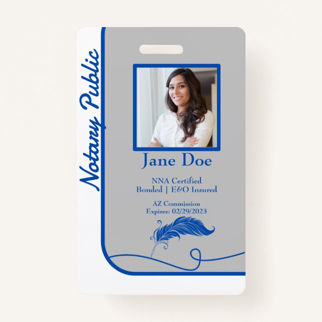 Blue Classic Style Notary Public ID Badge QR Code (Front)