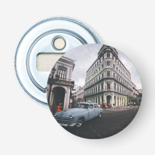 Blue Classic Vintage Car Cityscape Bottle Opener