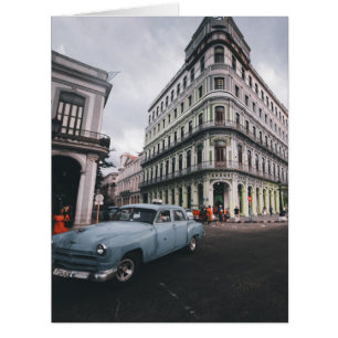 Blue Classic Vintage Car Cityscape Cards