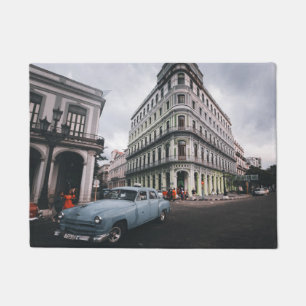 Blue Classic Vintage Car Cityscape Doormat