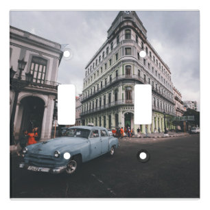 Blue Classic Vintage Car Cityscape Light Switch Cover