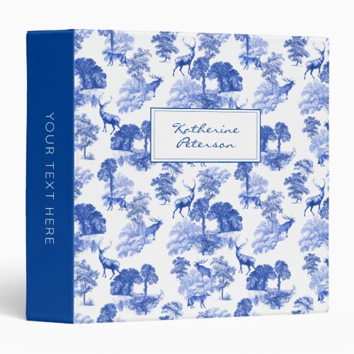 Blue Classical French Country Toile Deer  3 Ring B 3 Ring Binder