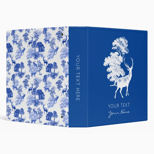 Blue Classical French Country Toile Deer  3 Ring Binder (Background)