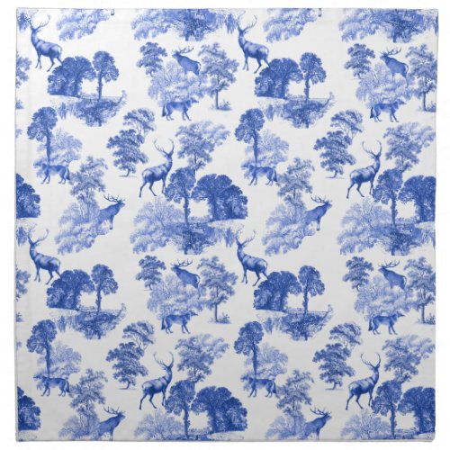 Blue Classical French Country Toile Deer Forest Cloth Napkin