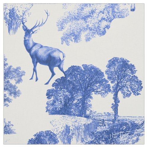 Blue Classical French Country Toile Deer Pattern Fabric