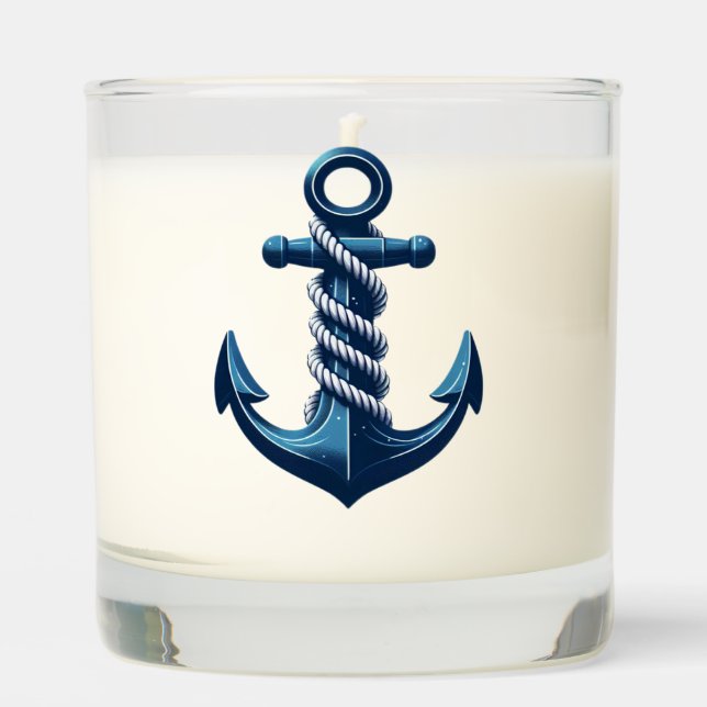 Blue, classical nautical/coastal anchor scented candle (Front)