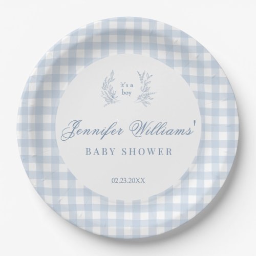 Blue classical simple baby boy shower paper plates