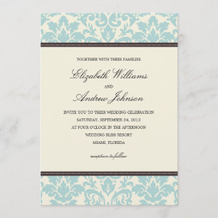 BLUE CLASSY DAMASK WEDDING INVITATION