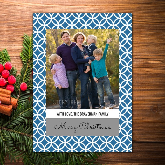 Blue Classy Diamond Holiday Photo Flat Card (Blue Classy Diamond Holiday Photo Card)