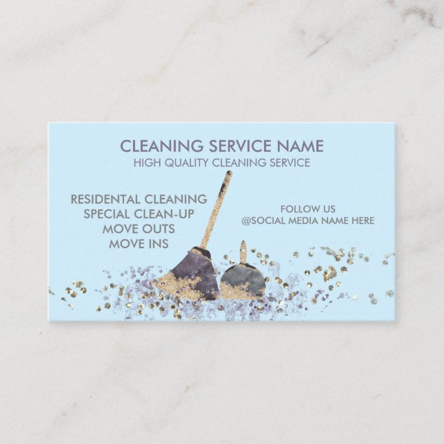 Blue Classy Dirty Janitorial Cleaning Service Business Card (Front)