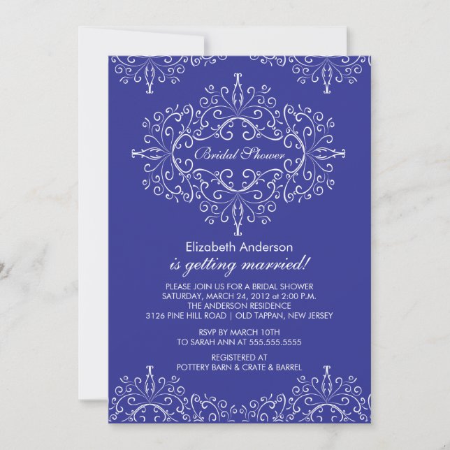 Blue Classy Frame Bridal Shower Invitation (Front)