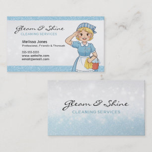 Blue Cleaning Lady at your Service Blonde Hair Business Card