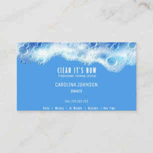 blue cleaning services maid soap foam business card
