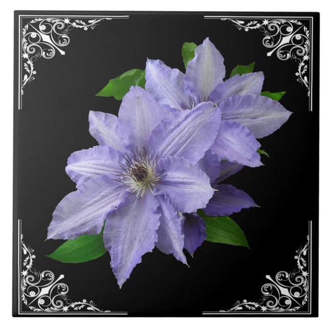 BLUE CLEMATIS IN VICTORIAN FRAME CERAMIC TILE (Front)