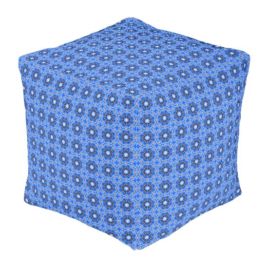 Blue Clematis Outdoor Cubed Pouf by C.L. Brown