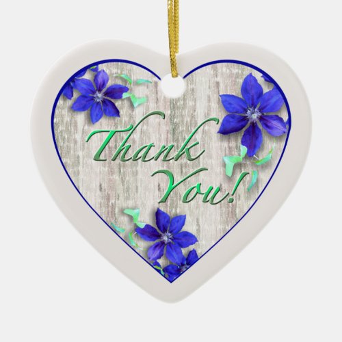 Blue Clematis Thank You Heart Ornament