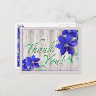 Blue Clematis Thank You Postcard
