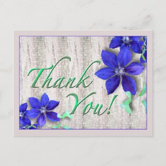 Blue Clematis Thank You Postcard