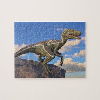 Blue Clever Girl Velociraptor Dinosaur Jigsaw Puzzle by Elenarts_PaleoArts at Zazzle
