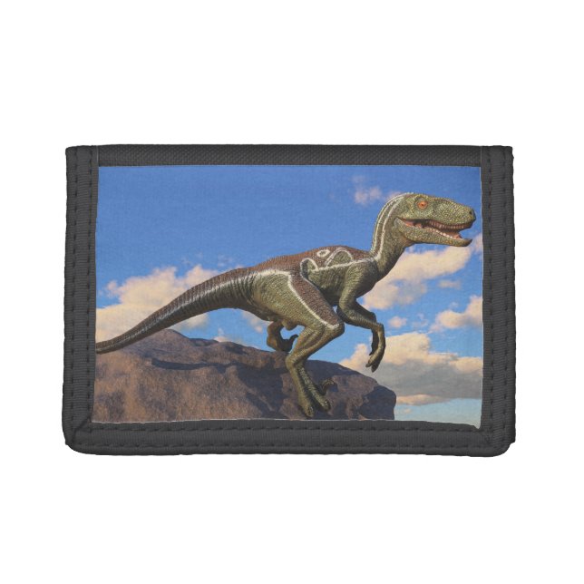 Blue Clever Girl Velociraptor dinosaur Trifold Wallet (Front)