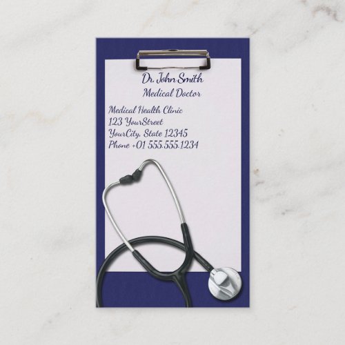 Blue Clipboard with Medical Stethoscope Appointment Card