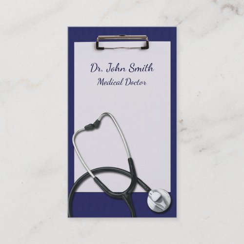 Blue Clipboard with Medical Stethoscope Business Card