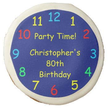 Blue Clock For 80th Birthday Party  Name   Sugar Cookie by SocolikCardShop at Zazzle