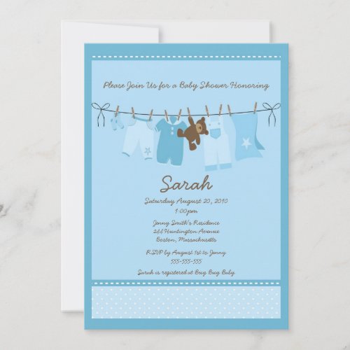 Blue Clothesline Baby Shower Invitation